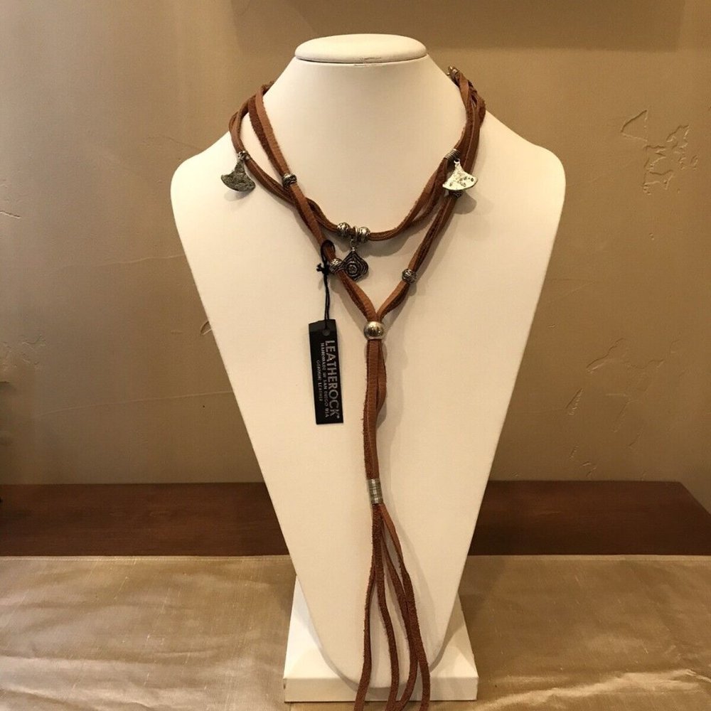 Leatherock Brown Leather Necklace with Charms